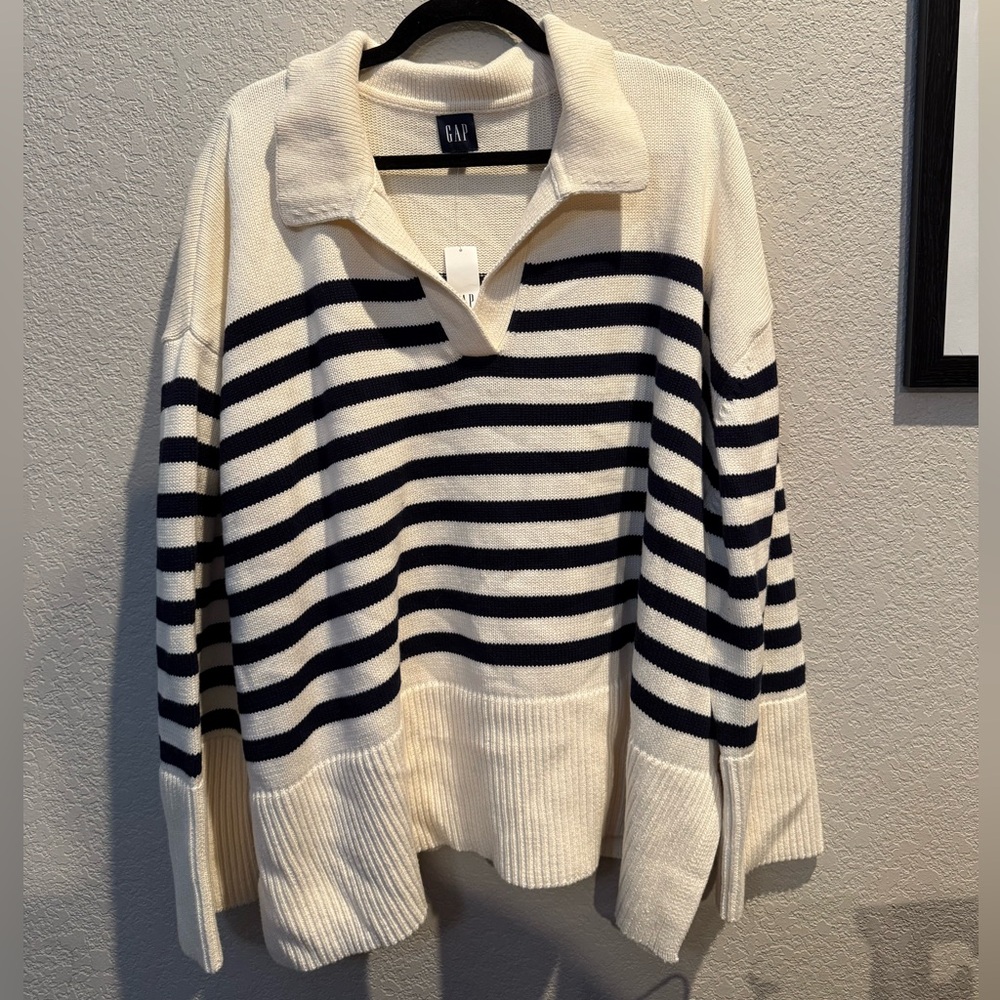 GAP Striped Cream and Navy Sweater